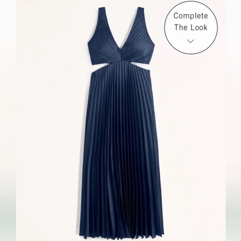 Abercrombie & Fitch Giselle Pleated Cutout Maxi Dress in Navy Blue